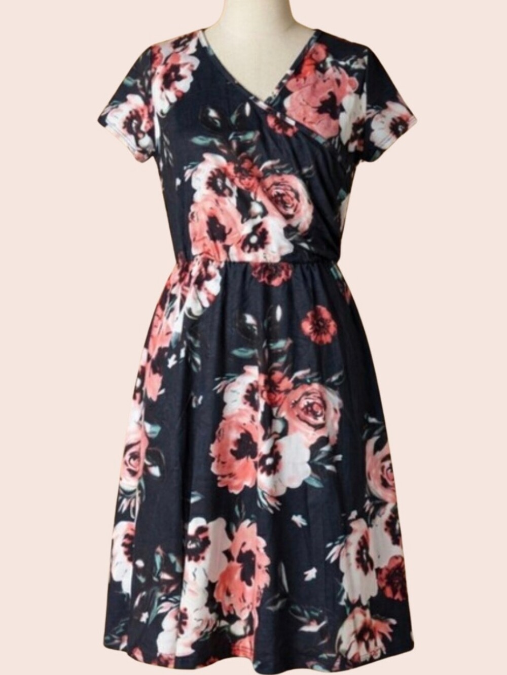 NWT II ININ Black Floral Faux Wrap Midi Dress with Pockets Size XL